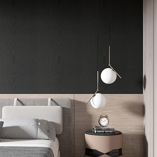 Miniatura 4 de Papel tapiz negro para despegar y pegar papel tapiz de grano de madera negro de 177 x 787 pulgadas papel de contacto para gabinetes papel tapiz