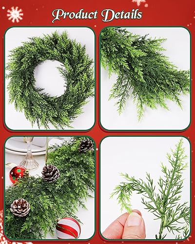 Miniatura 7 de 2 guirnaldas de cedro de tacto real de 72/6 pies, guirnaldas de ciprés de Navidad realistas de 6 pies para repisa de escaleras interiores,