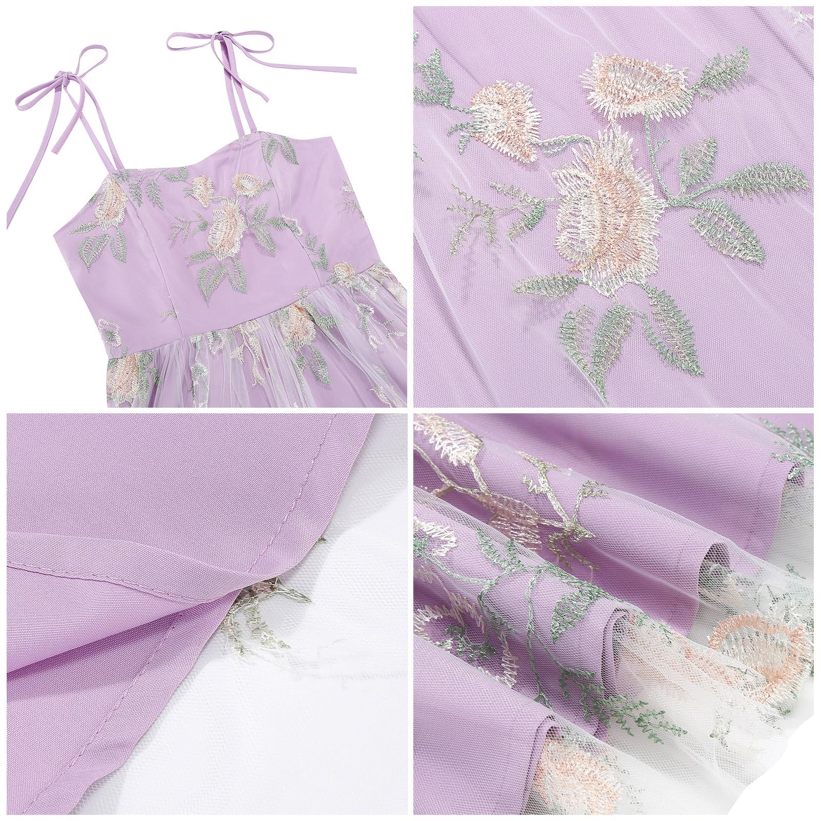 Abito da bambina in stile vintage con motivo floreale in tulle, spalline sottili, taglio svasato, elegante abito da festa