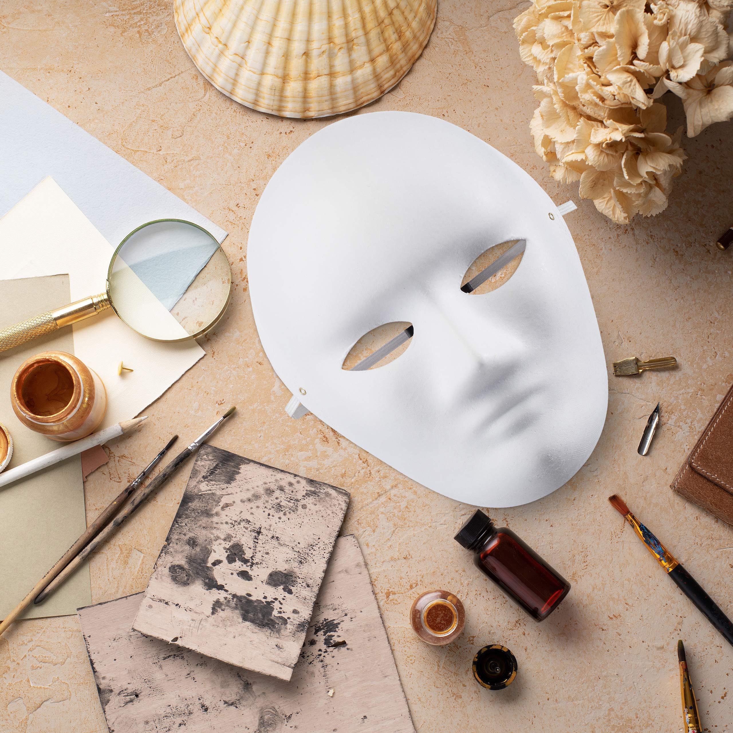 Relaxdays Masques, lot de 40, personnaliser et peindre, carnaval, carton, visage H x L x P 24 x 18,5 x 8 cm, blanc