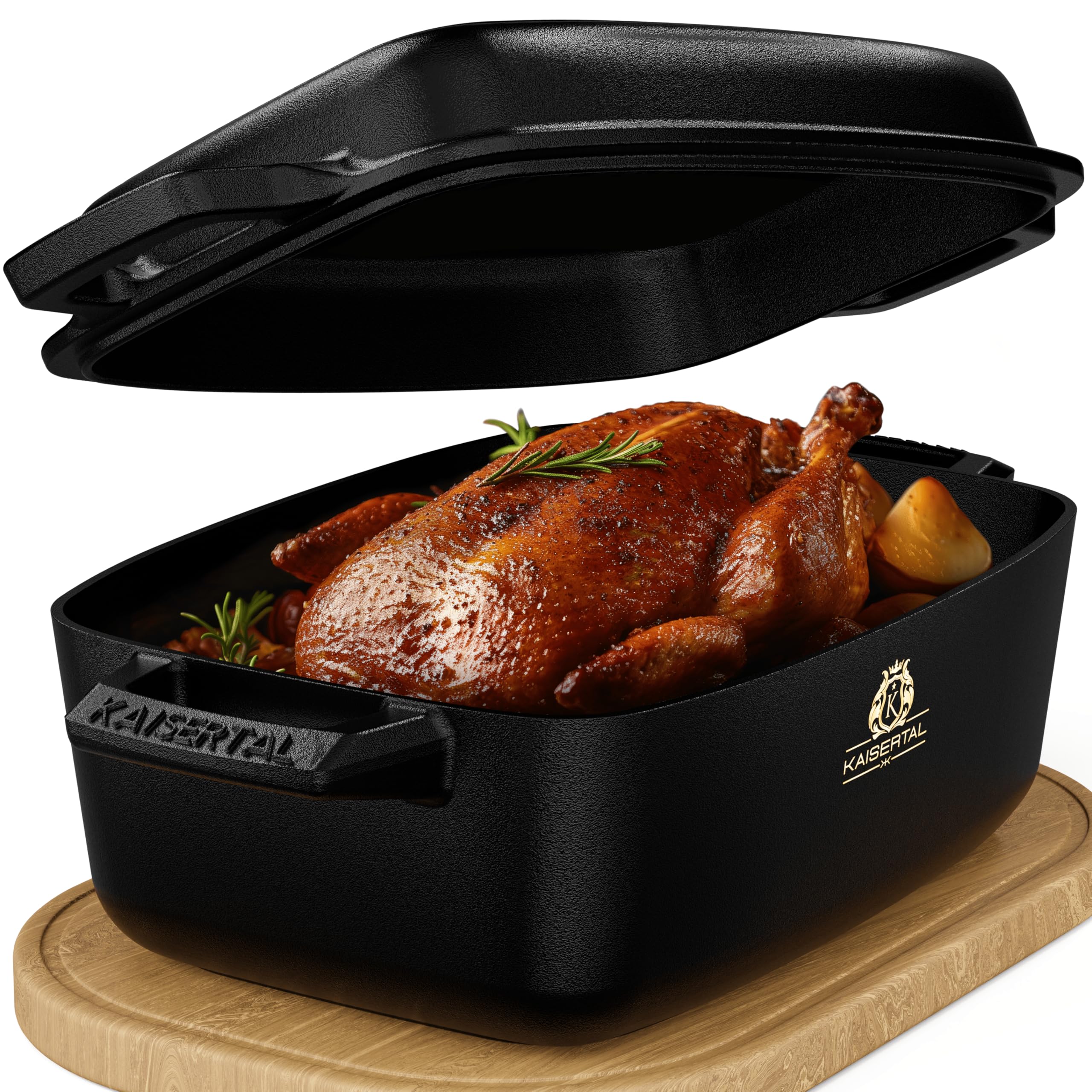 Kaisertal Cocotte ovale en fonte avec couvercle 32 cm - 10 L - Passe au four et à induction