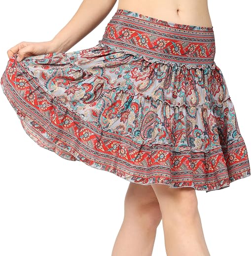 KE KANHA EXPORTS Women's Boho Printed Short Skirt for Women | Mini Skirt for Woman with Elastic Waist | Soft Silky Fabric ...