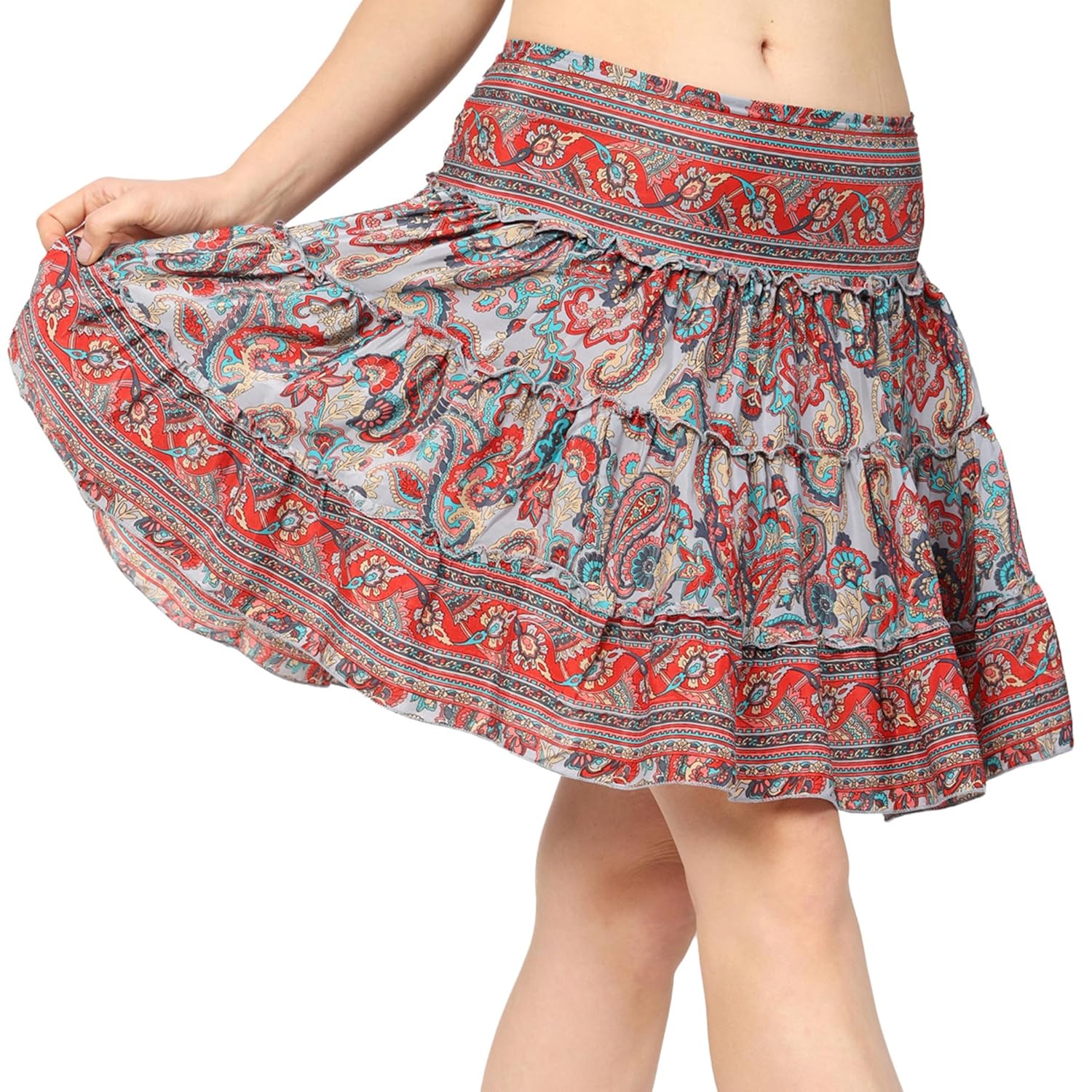 KE KANHA EXPORTS Women's Boho Printed Short Skirt for Women | Mini Skirt for Woman with Elastic Waist | Soft Silky Fabric ...
