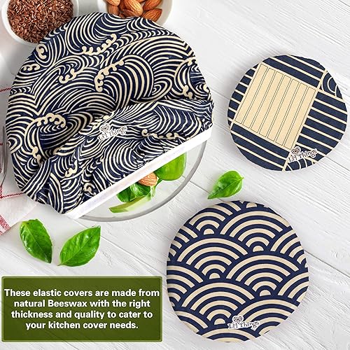 Miniatura 8 de Lil Things Envolturas de cera de abejas para tazones  Juego de envolturas reutilizables de 5 unidades  Algodón orgánico, cera de abejas y jojoba