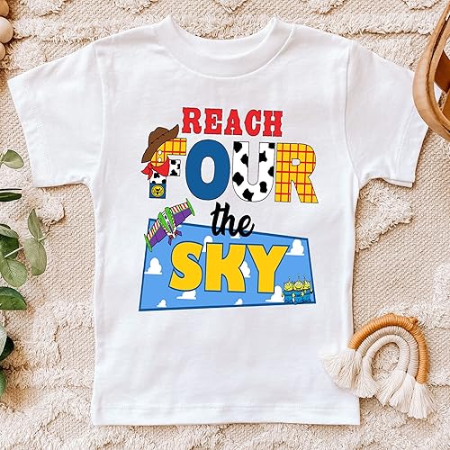 Miniatura 2 de Reach Four the Sky Birthday Shirt Toddler Boy Girl Fourth birthday shirt Handmade 4 Cowboy birthday shirt Cute birthday outfit (5Toddler)
