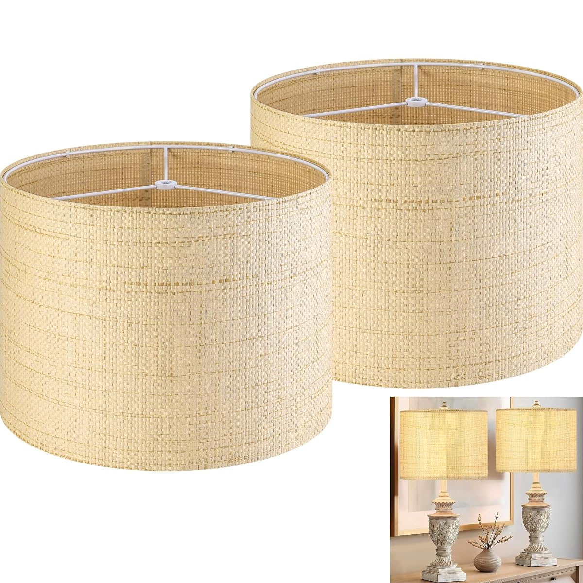 GO&SO Medium Drum Lamp Shades Set of 2 Woven Lampshades 13 L x 13 H (E26