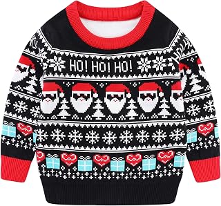 Toddler Boy Girl Ugly Christmas Sweater Knit Pullover Santa Snowflake Jumper Kids Fall Winter Warm Outfit Xmas Gift