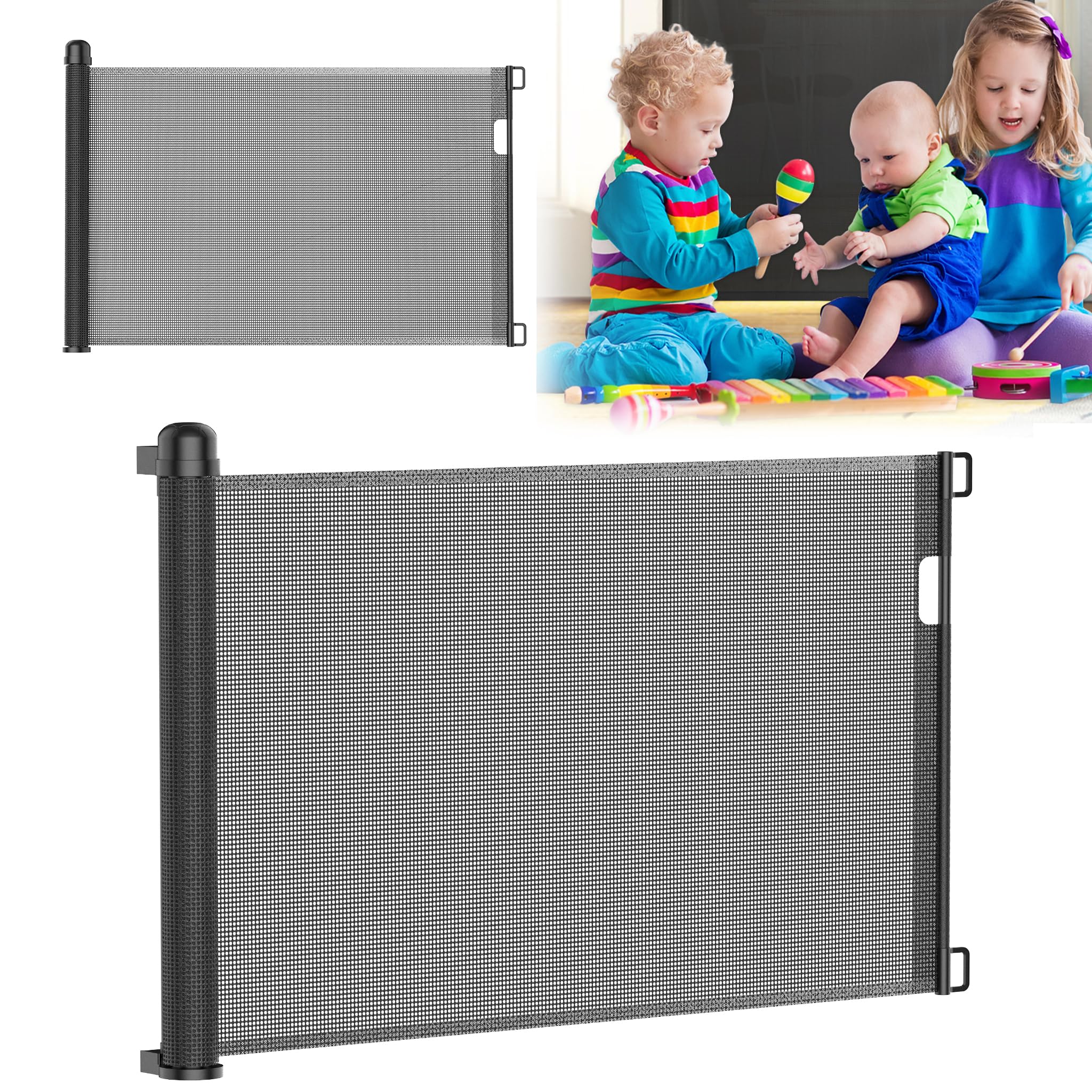 Aufun Barrera de seguridad para escaleras, extensible de 0 a 150 cm, para niños pequeños, 150 cm, color negro