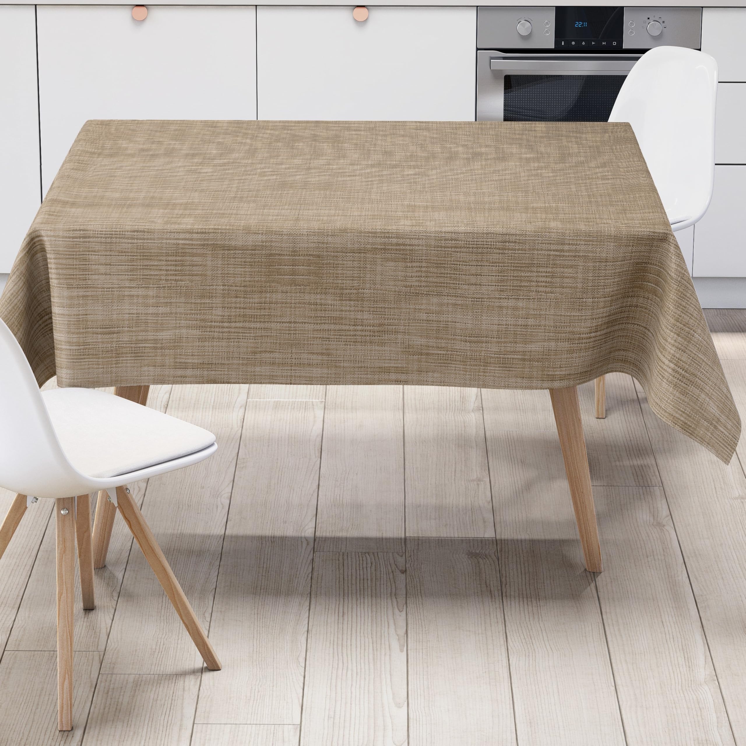 KEVKUS Wachstuch Tischdecke 160 cm Breite Übergröße B1778-01 beige Leinenoptik - Größe und Form frei wählbar + knickfreier Versand + gerollt auf Papphülse