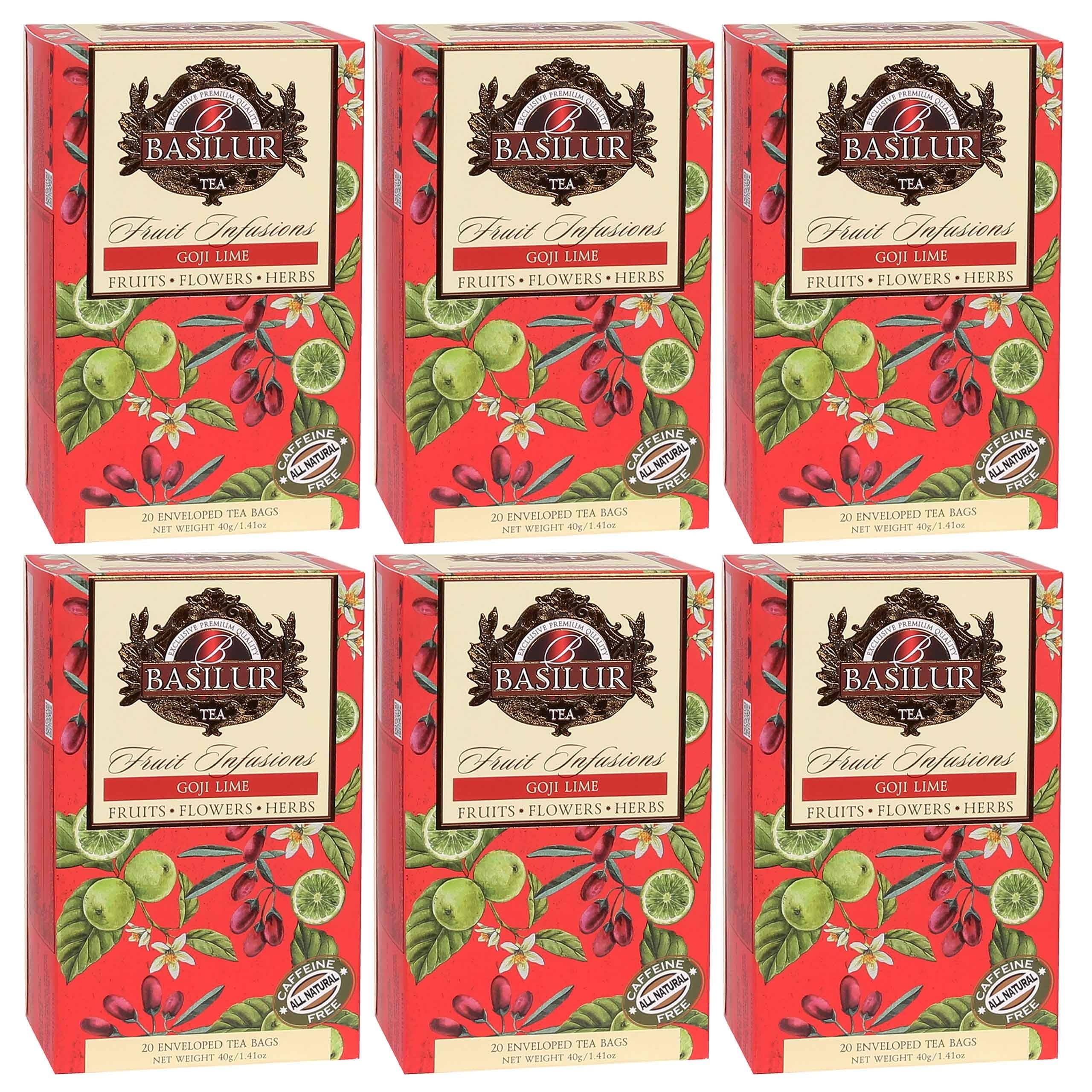 BASILUR Infusiones de Frutas - Té de frutas descafeinado con sabores naturales de goji, lima y cítricos, en bolsitas 20 x 2 g (12)