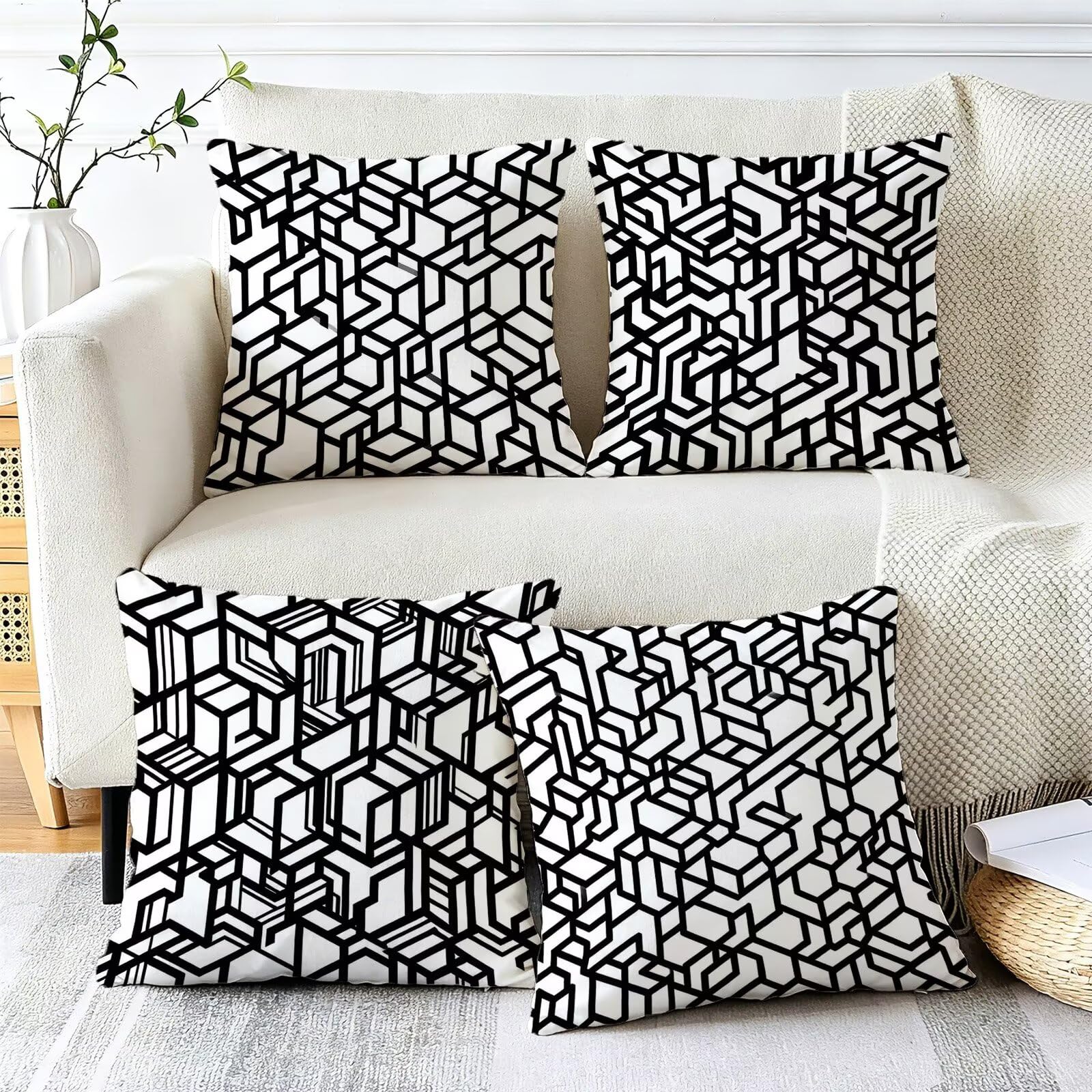 In Bianco E Nero Federe Cuscini Divano 50x50cm, Cuscini da Esterno, Cod-353