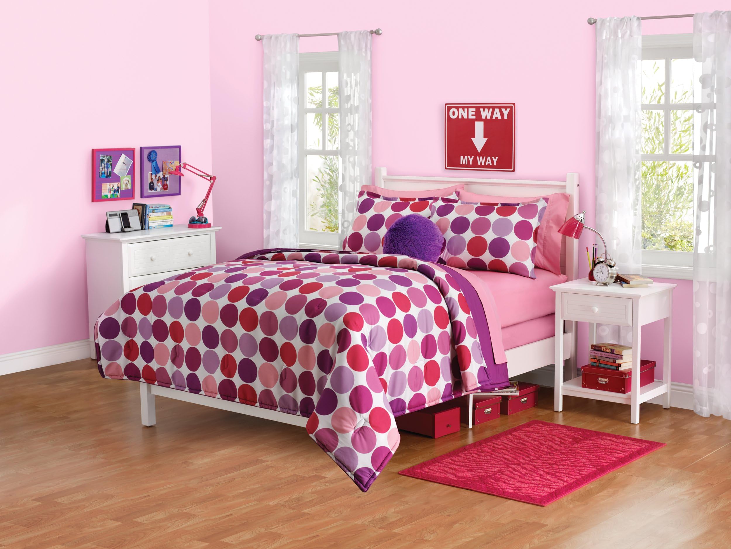 Berry Multi Dot Reversible Comforter Set, Twin, Red