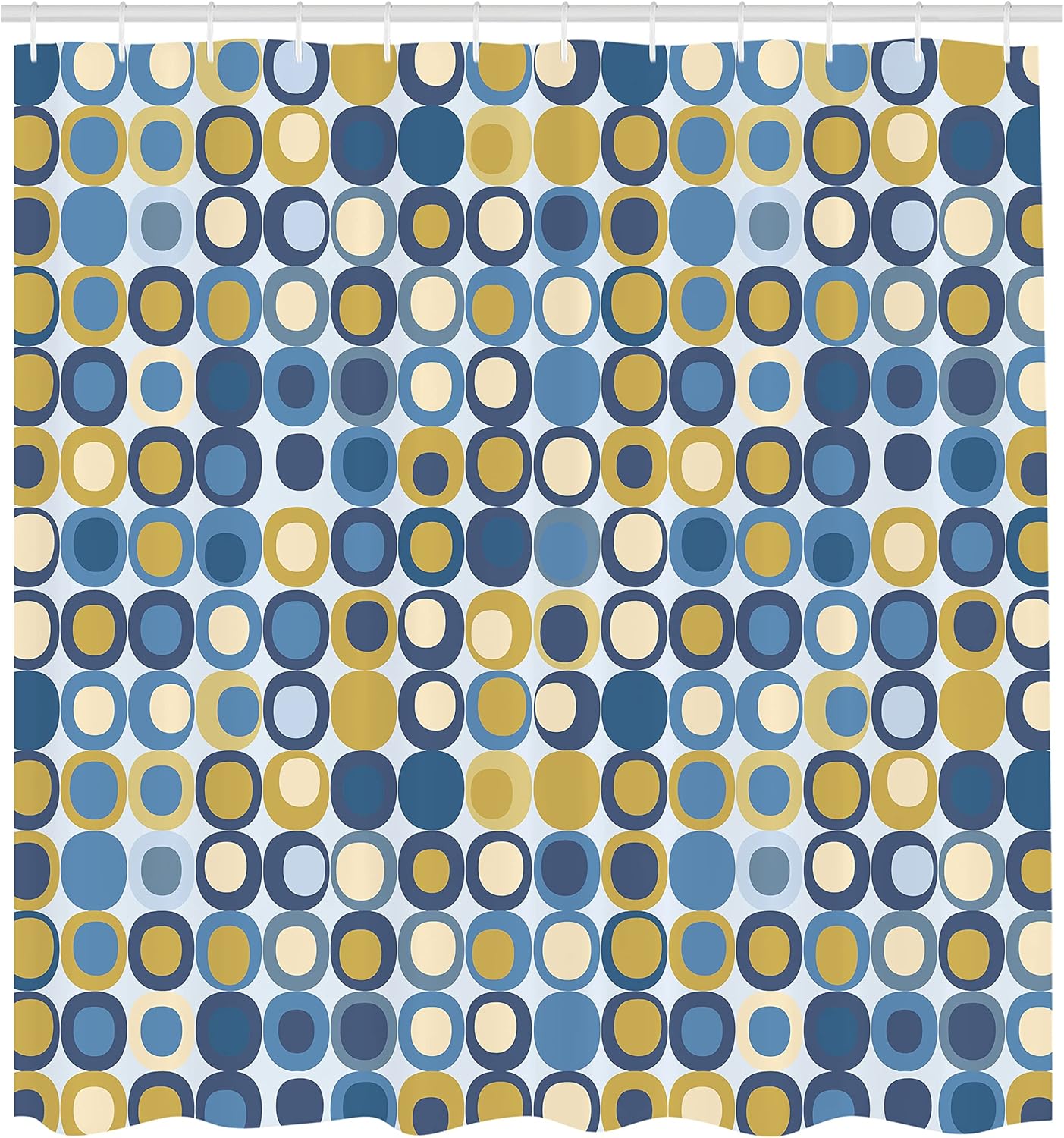 Ambesonne Mid Century Shower Curtain, Retro-Themed Styled Round Edged Mosaic Inspired Repeated Square Motif, Cloth Fabric Bathroom Decor Set with Hooks, 69" W x 84" L, Sea Blue