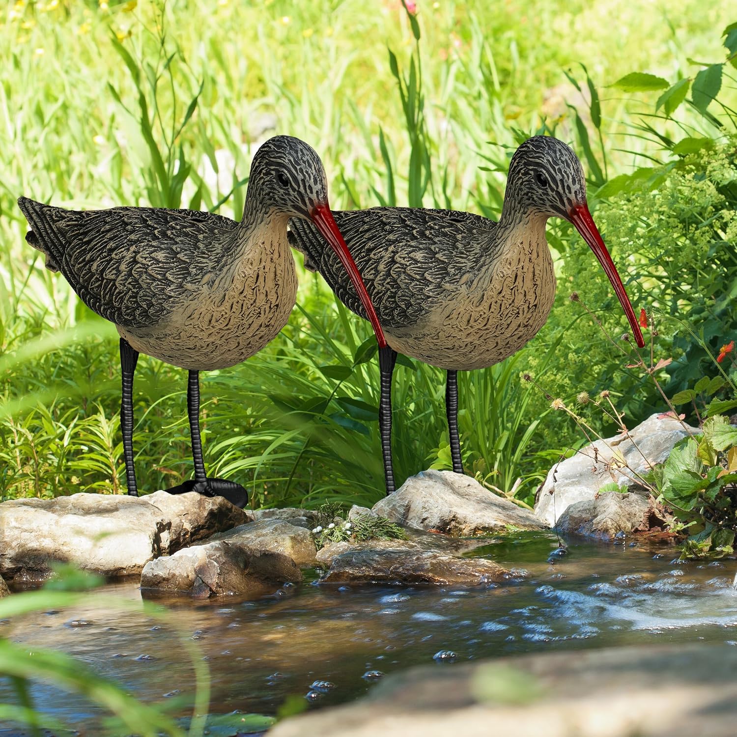 Relaxdays Garden Figurine Bird, Set of 2, HWD: 33 x 13 x 43 cm, Standing, Plastic, Weatherproof Decoration, Black/Brown