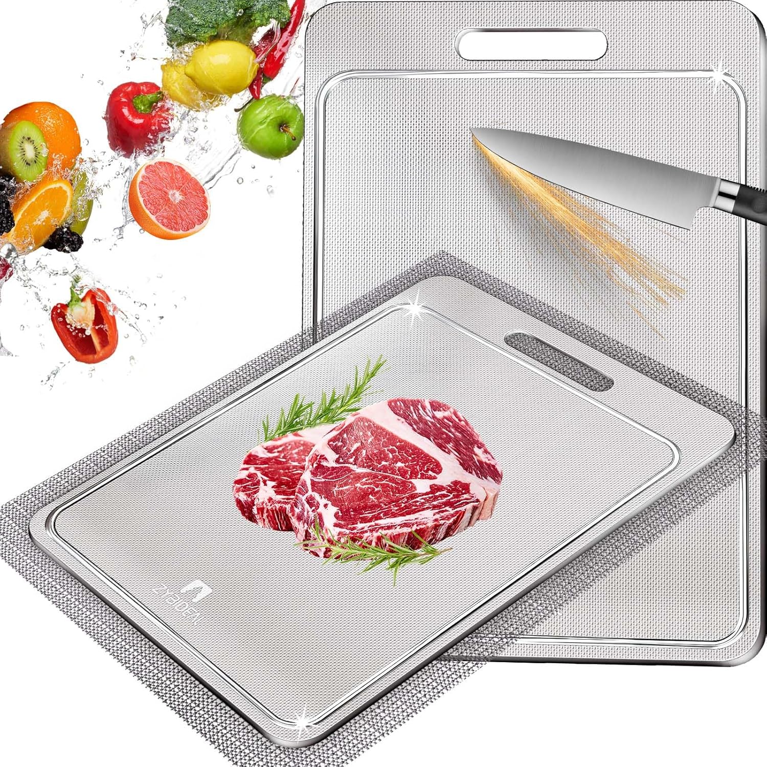 100% Pure Titanium Cutting Board with Groove, Scratch Resistant Chopping Board with Non-slip Pad for Kitchen, Titanium Cutting Boards for Vegetables and Meat, Dishwasher safe 8 * 12 IN