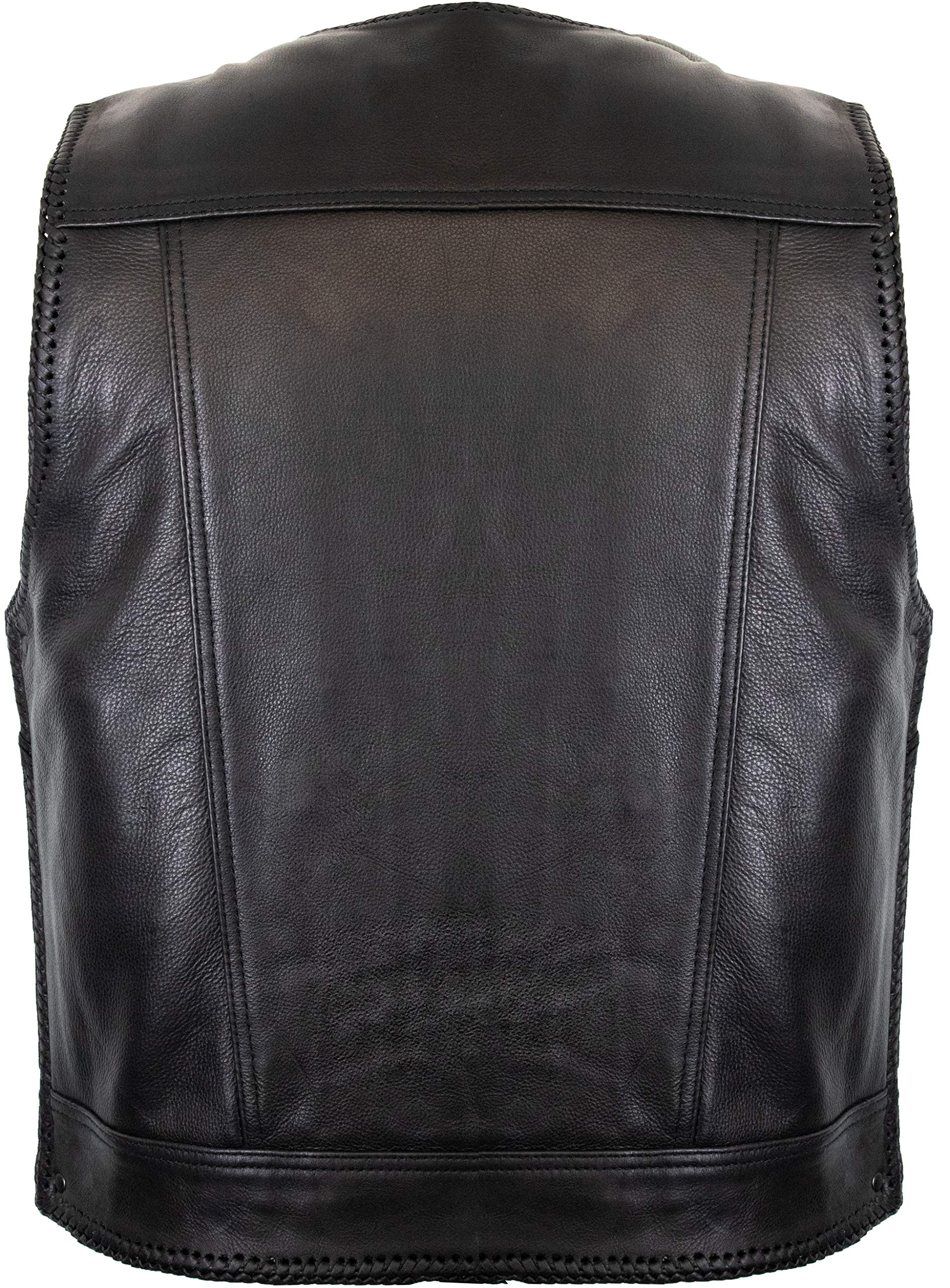 MDM Gilet pelle uomo biker in vera pelle, gilet da moto senza maniche con cerniera, stile chopper classico, perfetto per patch, club biker e moto custom