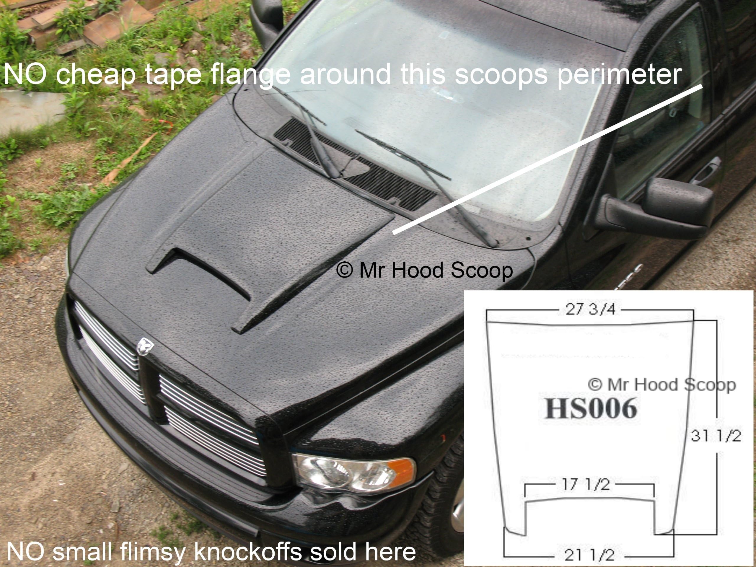 Painted Hood Scoop Compatible with 2002-2008 1500 & 2003-2009 2500/3500 Dodge Ram Rumble Bee Kit OE Dimension HS006