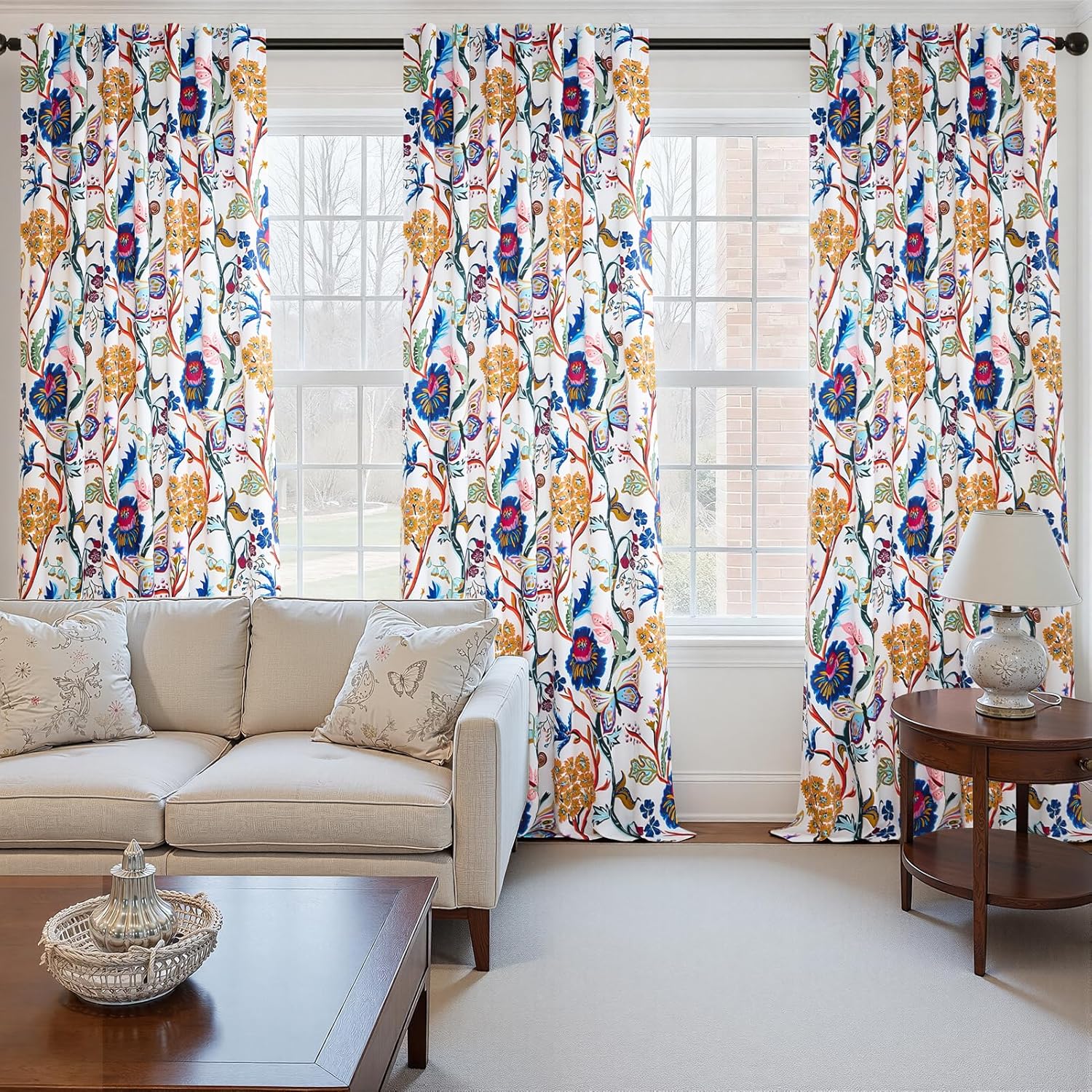 Topfinel Blue Botanical Print Drapes 63 Blackout Flower Curtains for Kids Room Thermal Insulated Back Tab Farmhouse Light Filtering Curtain for Living Room Bedroom Blue Elegant Home Decor