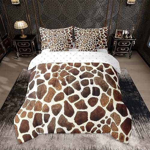 Feelyou Giraffe Print Comforter Set with Sheets 7 Piece Full