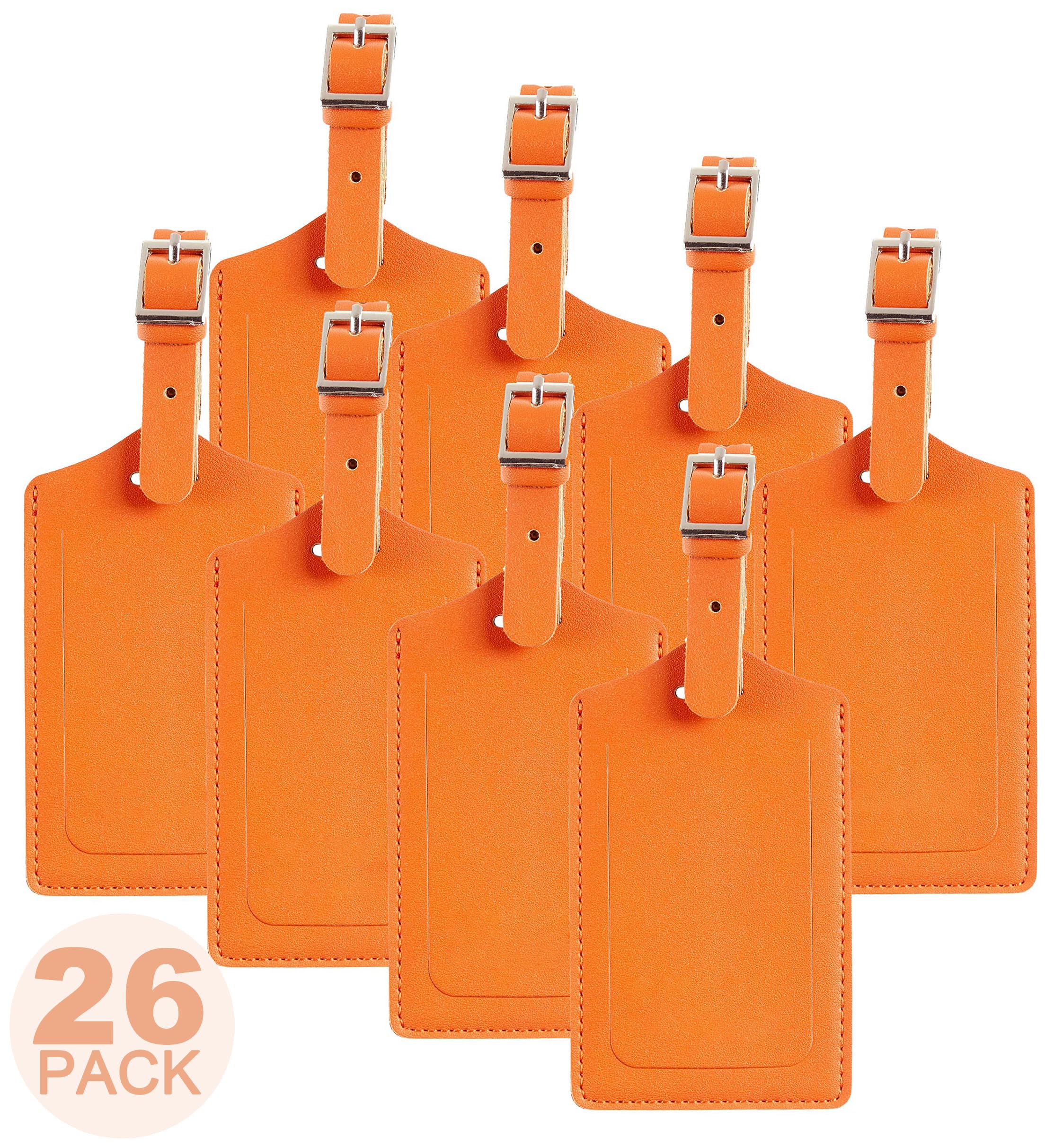 Travelambo 26 Pack Luggage Tags Faux Leather for Suitcases Travel Bag Labels with Protection Cover ID (Orange)