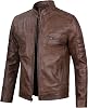 Decrum Cafe Racer Leather Jacket for Men Real Lambskin Motorcycle Style Mens Jacket with Zipper Closure