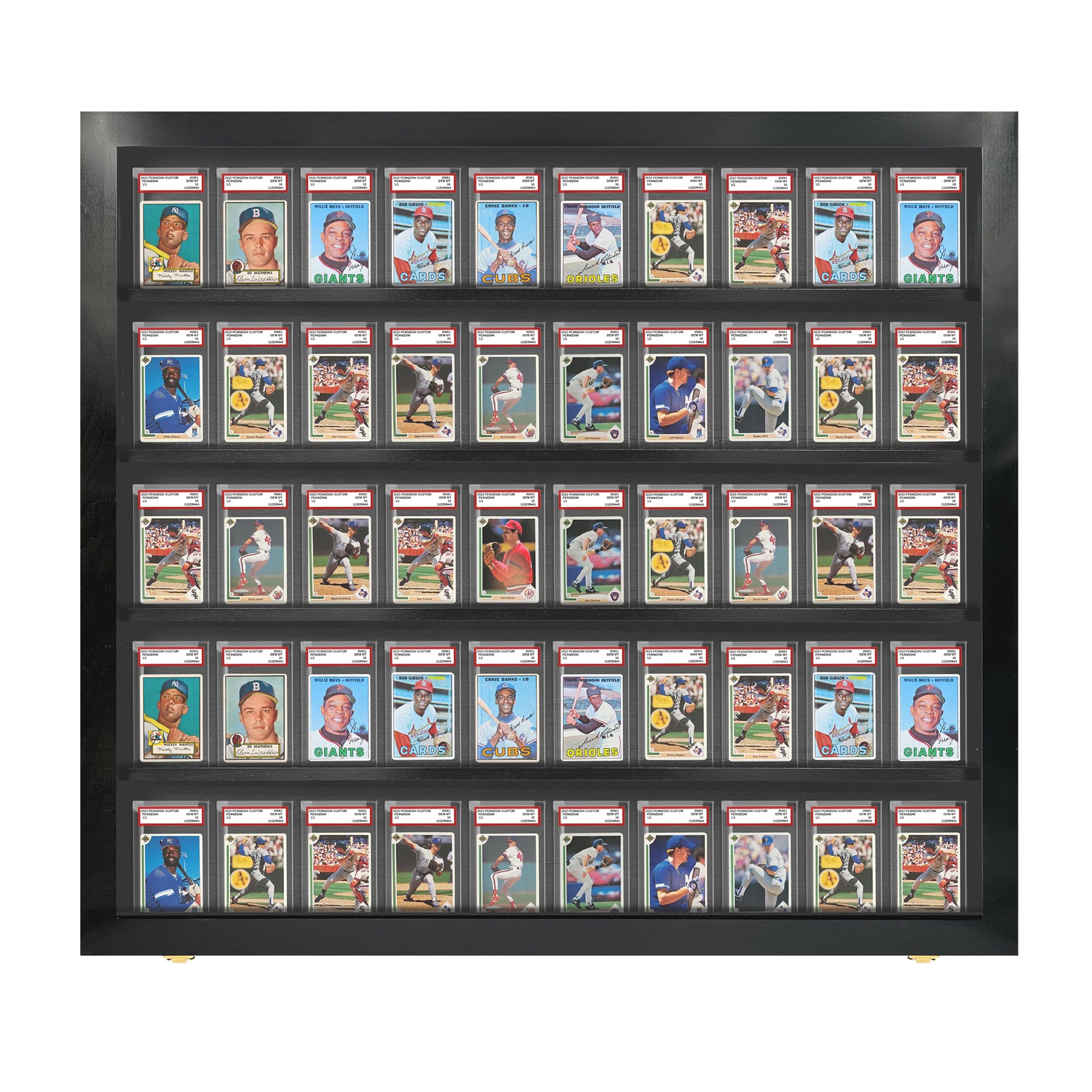 PENNZONI Baseball Card Display Case - 50 Graded Sports Card Display Frame Lockable - PSA Graded Card Case with UV Protection | Pokemon Card Display for Football & Basketball | Black