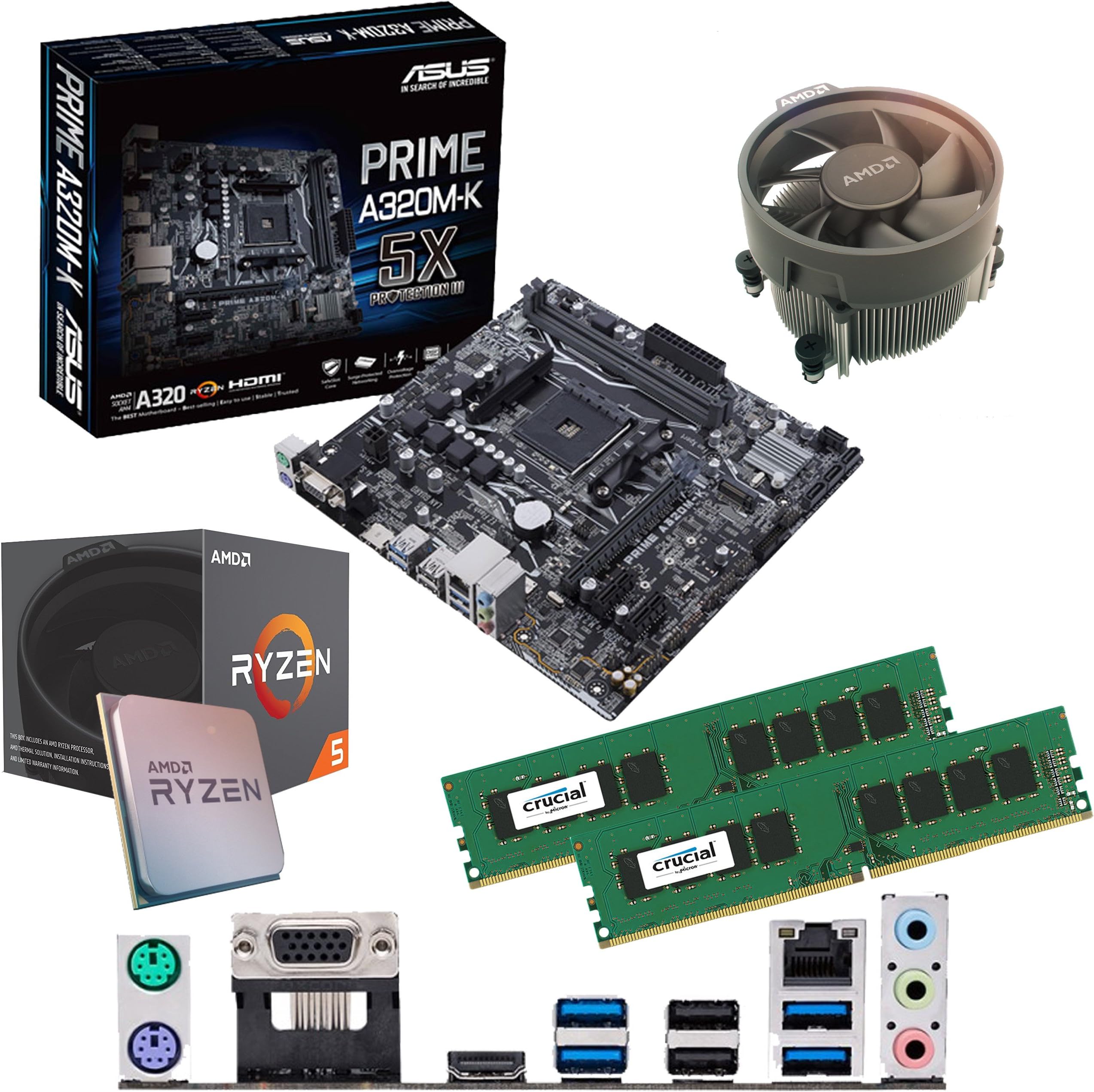 Components4All AMD Ryzen 5 1500X 3.6Ghz (Turbo 3.7Ghz) Quad Core Eight Thread CPU, ASUS Prime A320M-K Motherboard & 16GB 2400Mhz Crucial DDR4 RAM Pre-Built Bundle