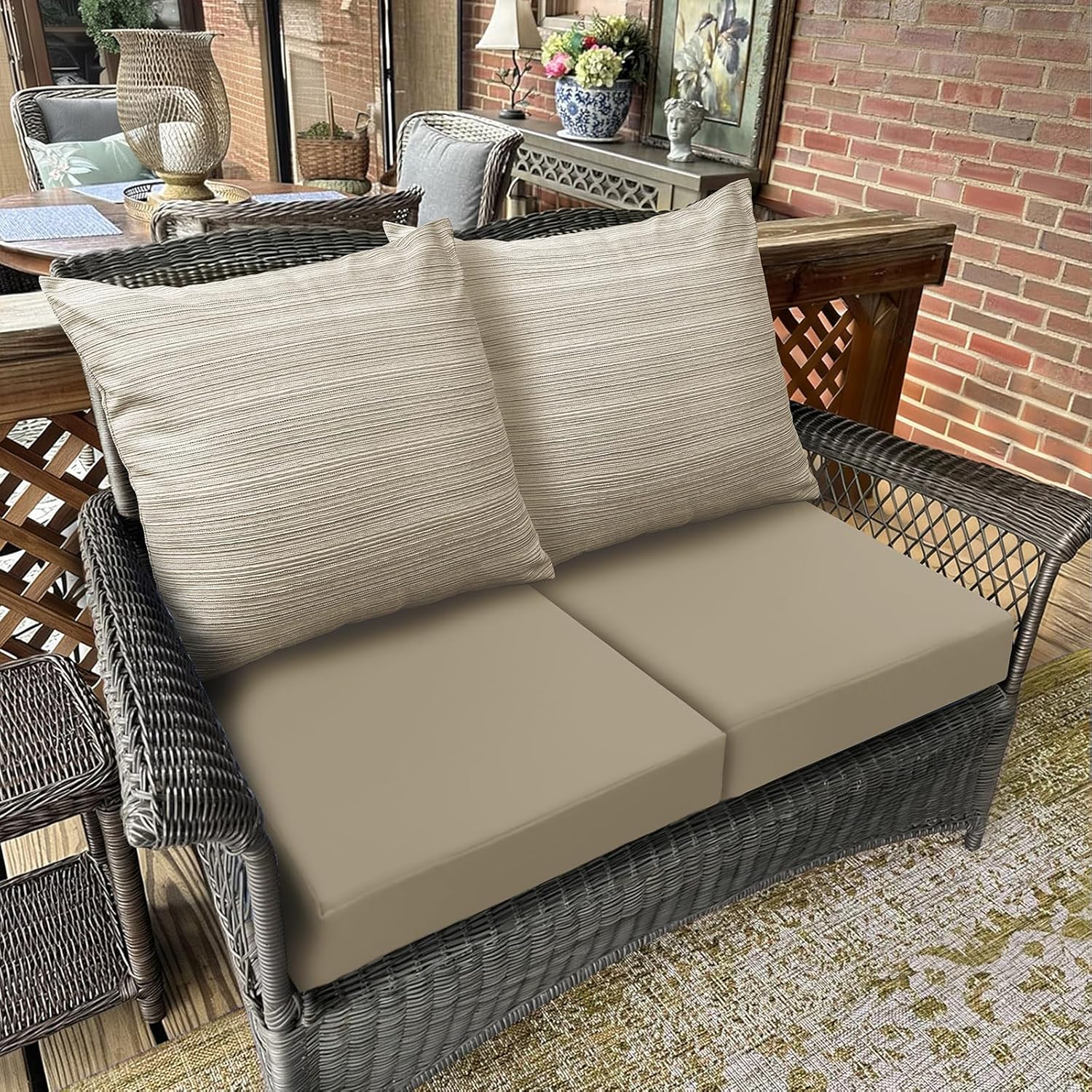 Bcareself Outdoor Deep Seat Cushion Set Waterproof & Fade Resistant Patio Furniture Cushions with Removable Cover Adjustable Straps Rain-Proof Seat Pad Back Cushion for Chair Sofa Porch 22 x 22 Beige