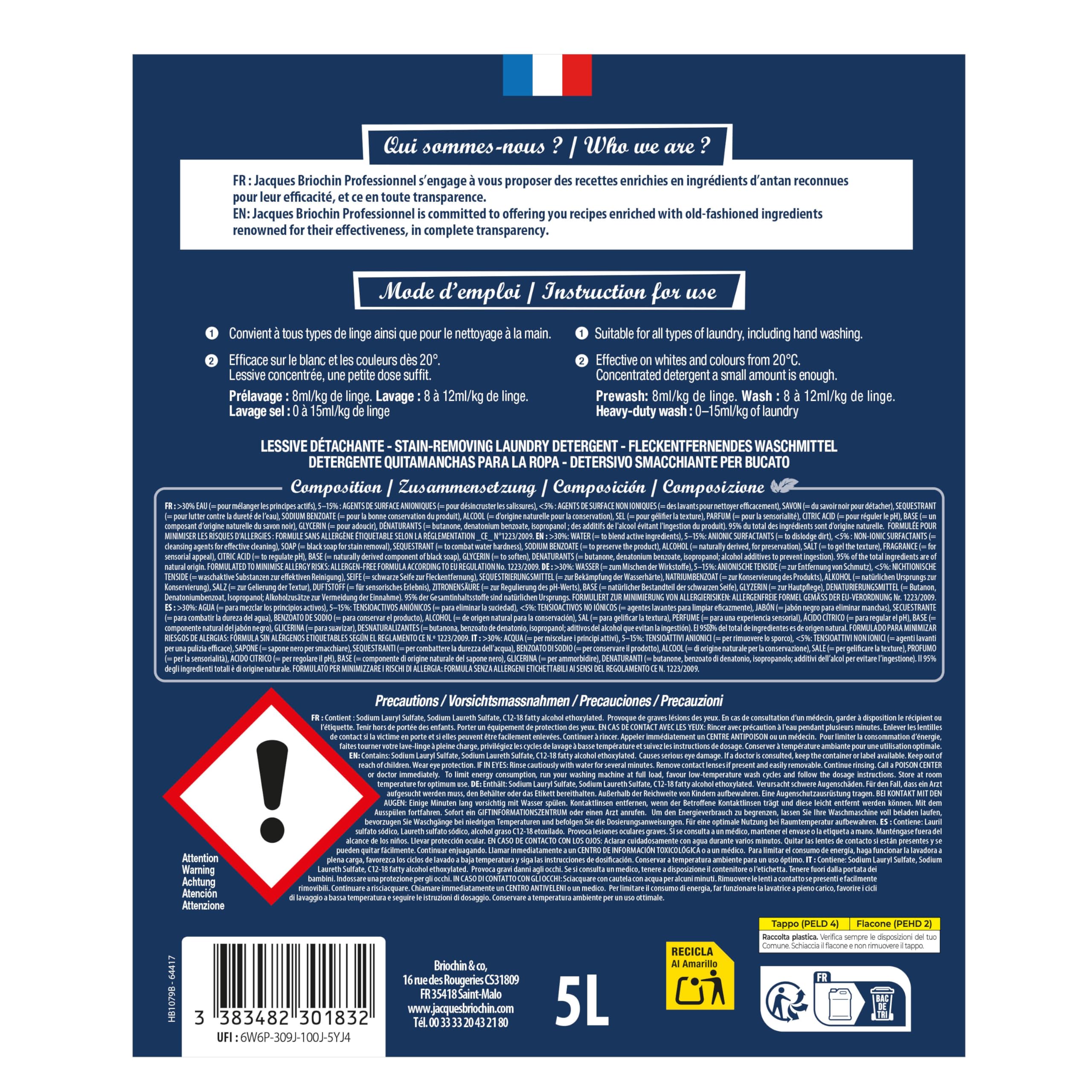 Briochin professionnel Lessive au Savon noir - 5L