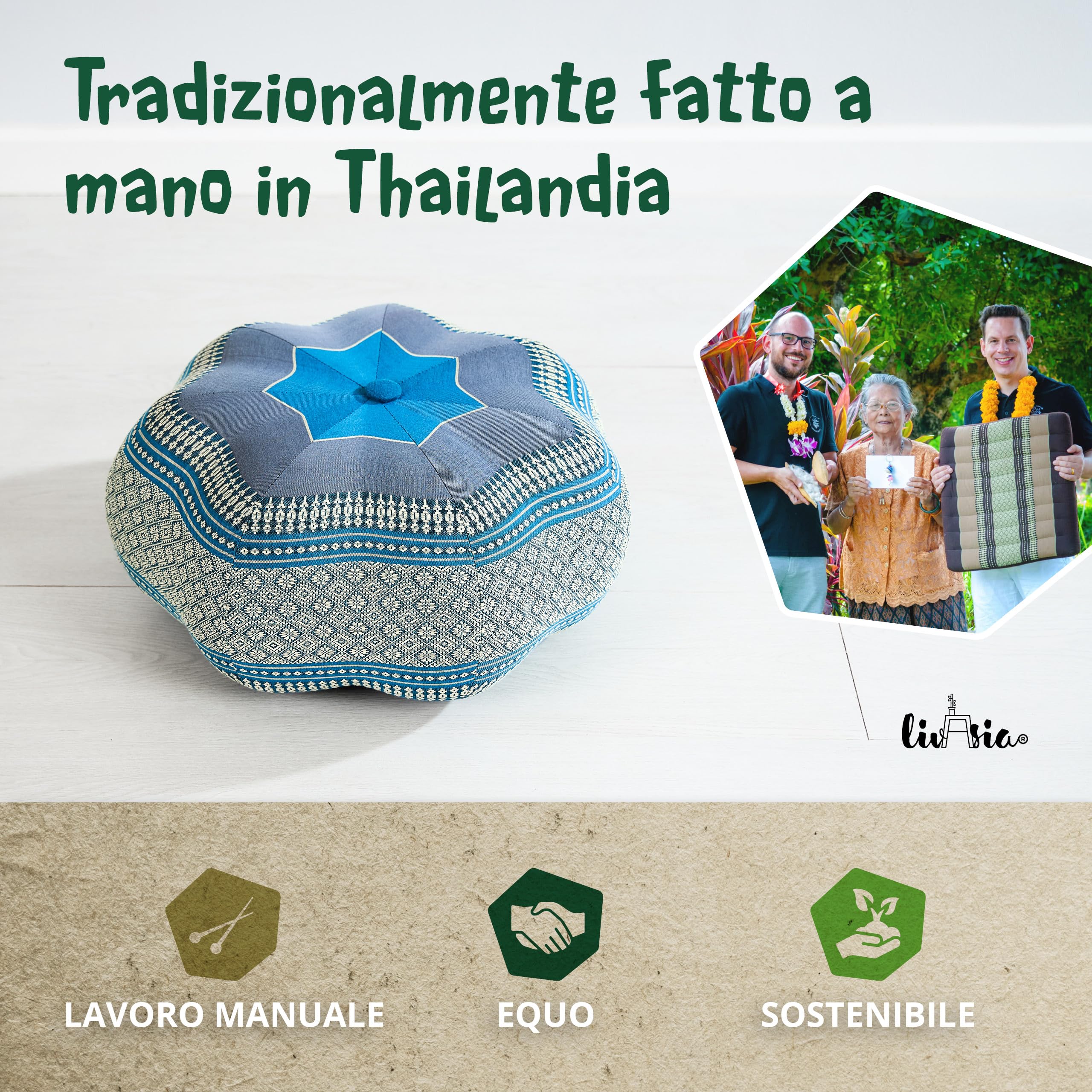 livasia cuscino da meditazione a stella grande - Ø 40x20cm - cuscino per yoga kapok, pouf, cuscino per pavimento zen, cuscino zafu giardino balcone, cuscino per sedersi fatto a mano (Azzurro)