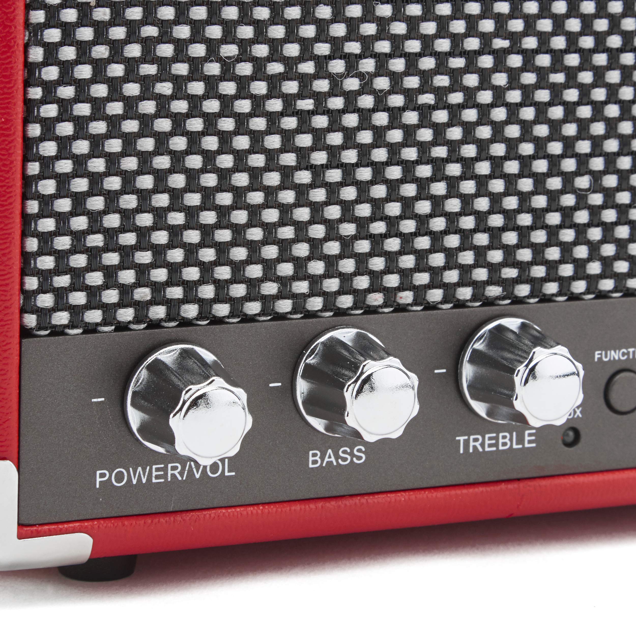 GPO Westwood Speaker Bluetooth Retro, Diffusore Portatile da 25 Watt con Subwoofer, Ingresso RCA, Griglia Retro, Maniglia di Trasporto, Rosso