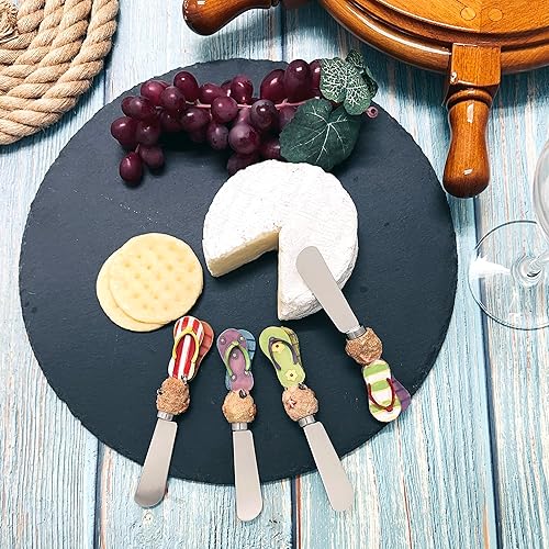 Miniatura 2 de Beach Sandals - Esparcidores de queso, asas de resina pintadas a mano con cuchillas de acero inoxidable para untar queso crema, mantequilla y