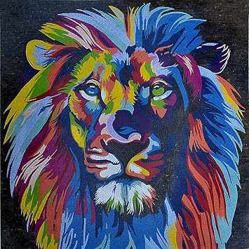 Mozaico Modern Mosaic Art - Colorful Lion Head | Mosaic Designs | Mosaic Artwork | Mosaic Wall Art Floor Inlay by Mozaico | Handmade Mosaics | 32" x 32"