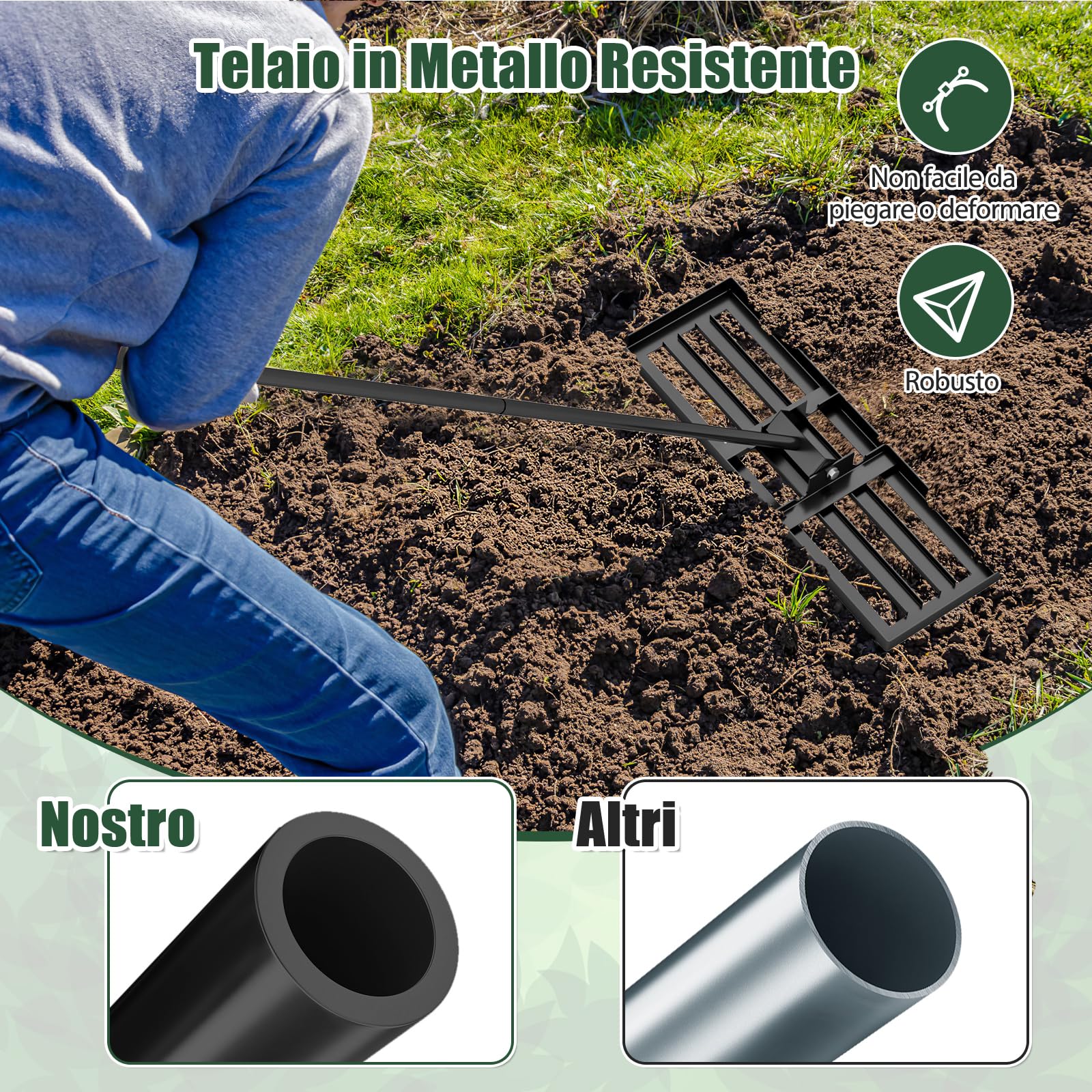 COSTWAY Rastrello Livellatore per Prato, Attrezzo per la Livellatura del Prato con Manico Ergonomico, Livellatrice per Giardino, Cortile, Campo da Golf, Fattoria e Pascolo (Nero 75 x 25 cm)