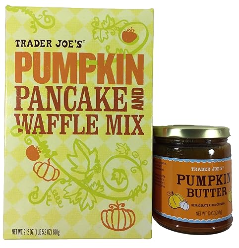 Trader Joes Pumpkin Pancake Waffle Mix 21.2 onzas y mantequilla de calabaza 10 onzas