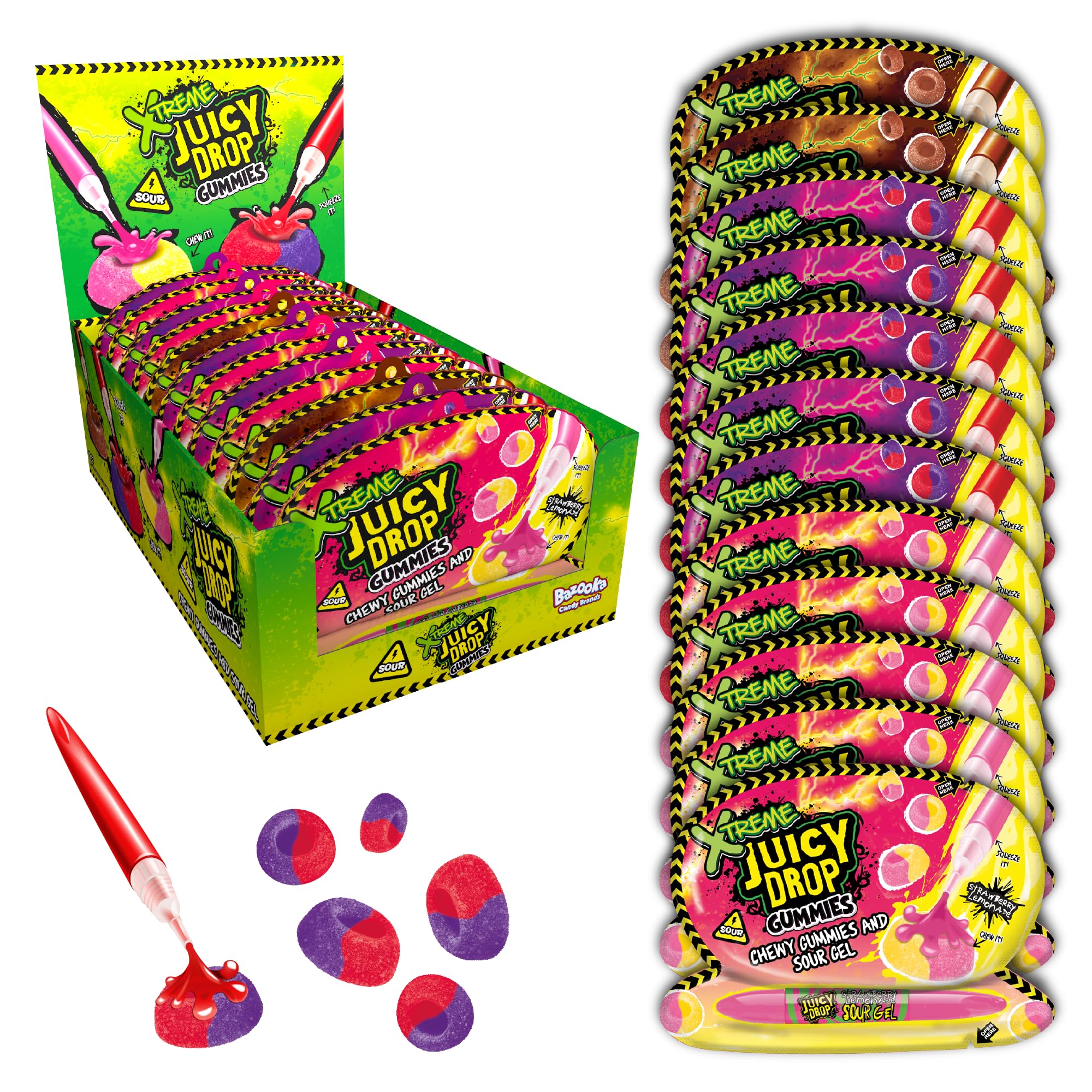 Gummies Xtreme (12 x 57g Bulk Sweets) Sweet and Sour Kids Sweets for Party Bags, Cola, Strawberry Lemonade and Cherry Berry - Gluten Free Sweet and Sour Candy