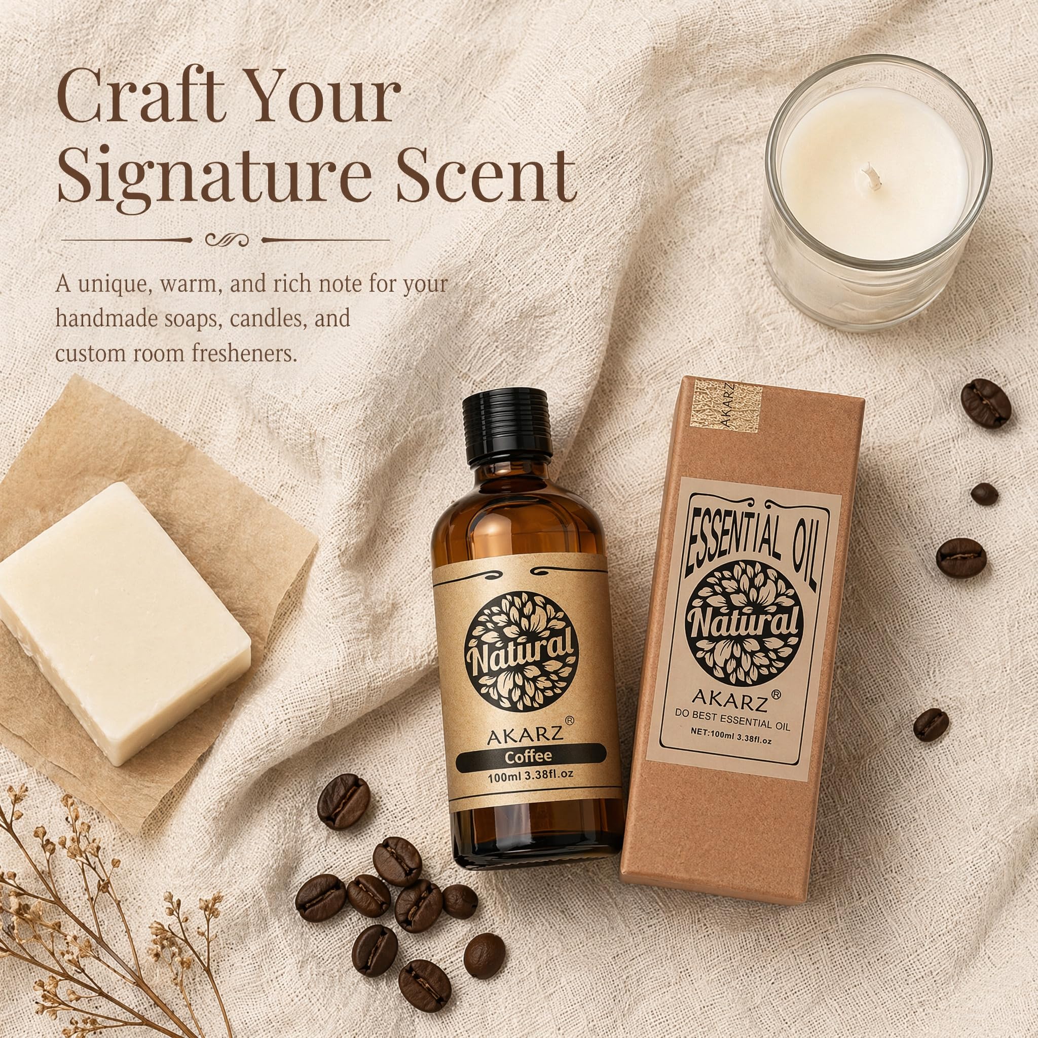 AKARZ 100ml Olejek esencjny z Kawy - Naturalny olejek aromatyczny do dyfuzorów, lamp aromatycznych i aromatów pomieszczeń