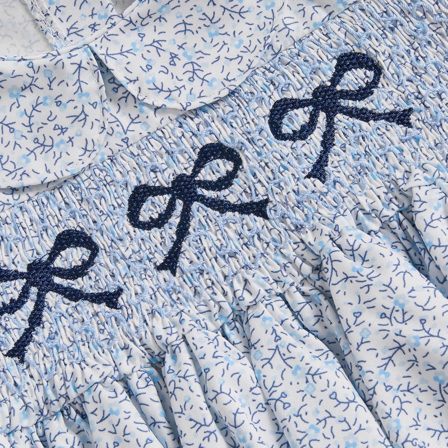 GOOCHEER Newborn Baby Girl Summer Outfits Bow Embroidery Smocked Romper Dress Floral Short Sleeve Bodysuit Jumpsuit Clothes - Image 4