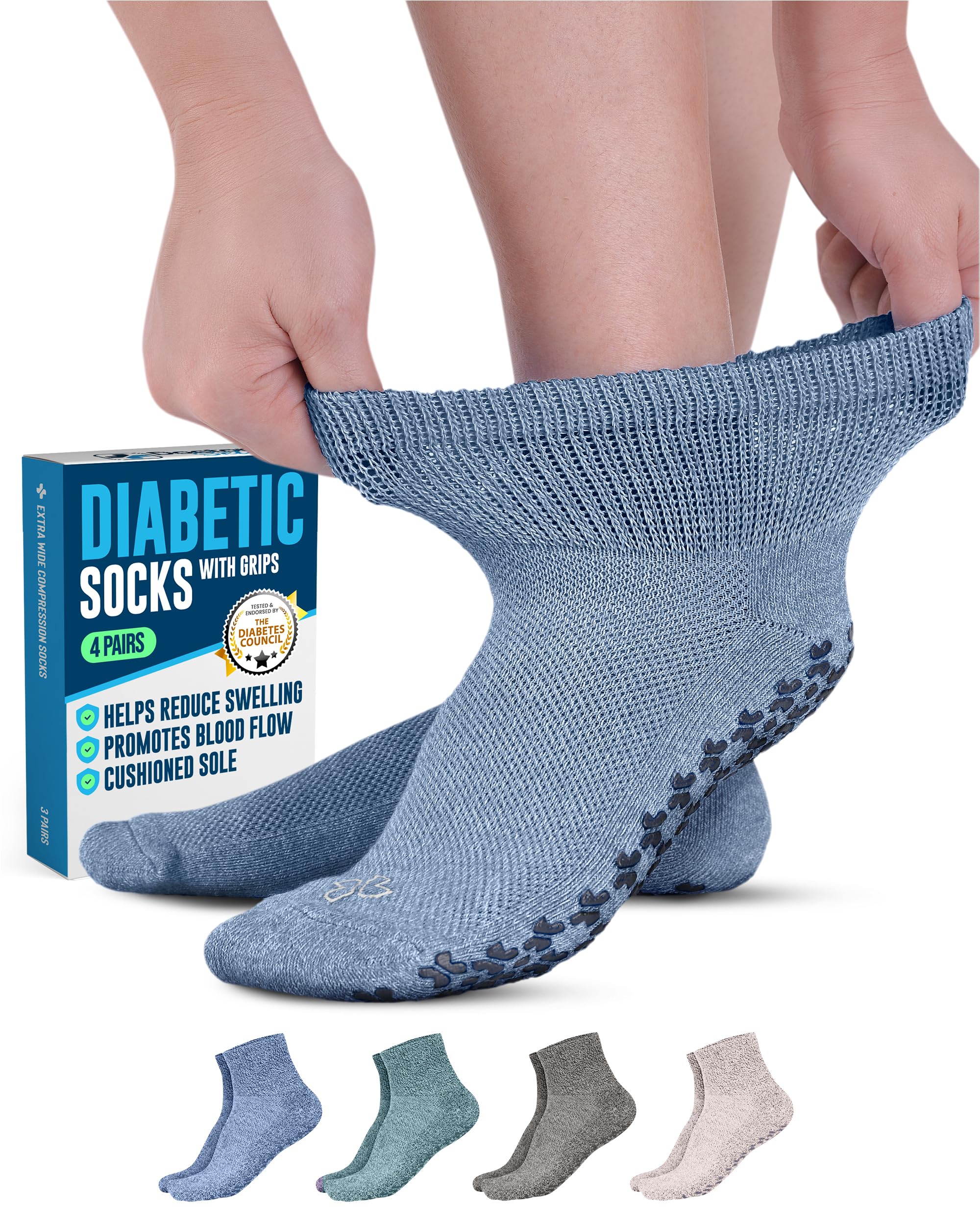 Doctor's Select Diabetic Ankle Socks with Grippers for Men and Women - 4 Pair 1/4 Length Neuropathy Socks for Women