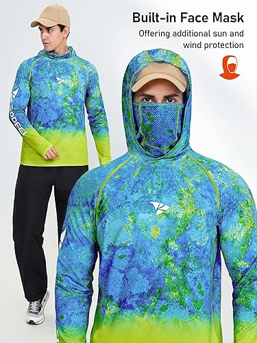 Miniatura 8 de Rodeel UPF 50+ - Camisa de manga larga para hombre, para senderismo, pesca, senderismo, con máscara, cuello UV, polaina con capucha