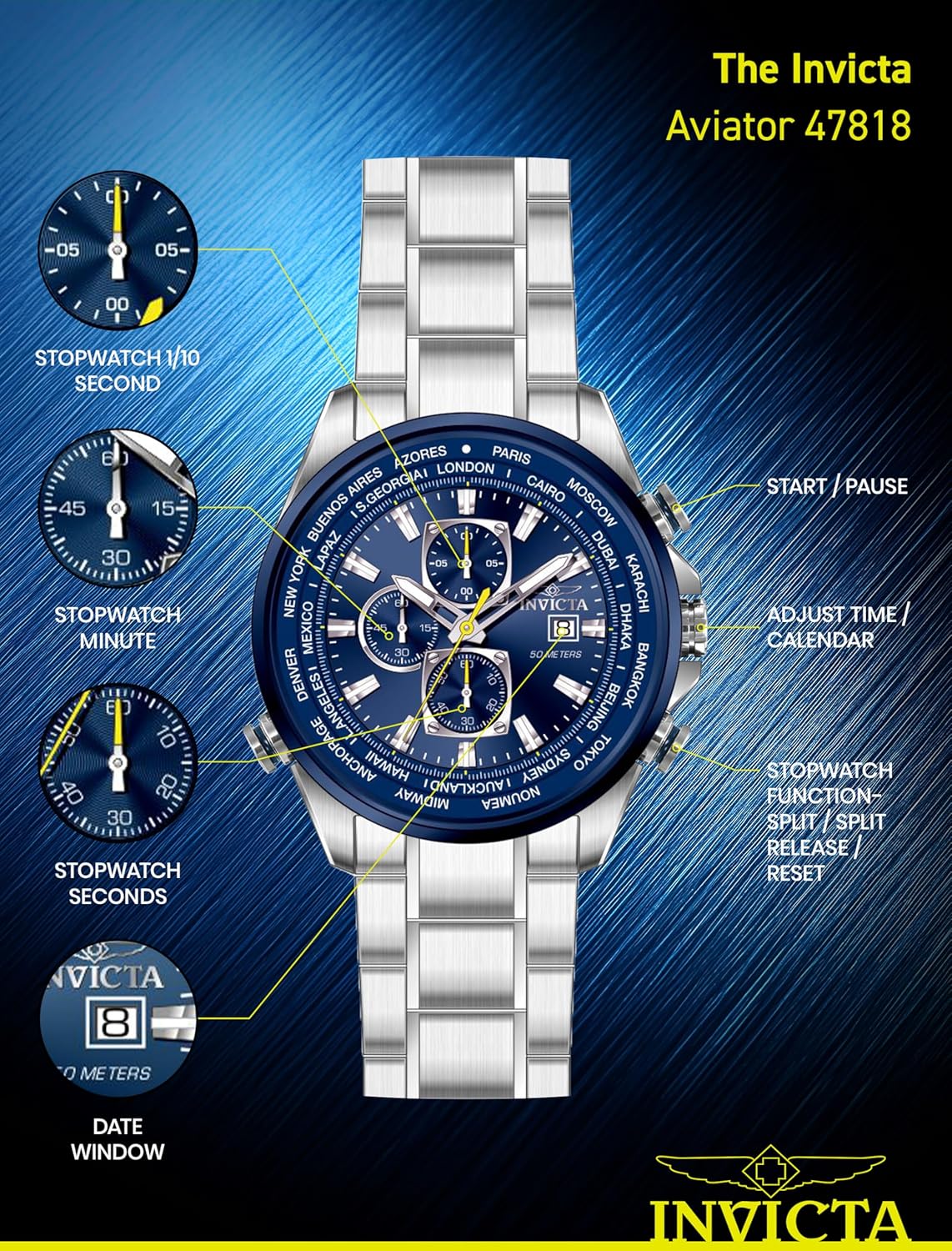 Invicta Aviator Men 50mm Quartz