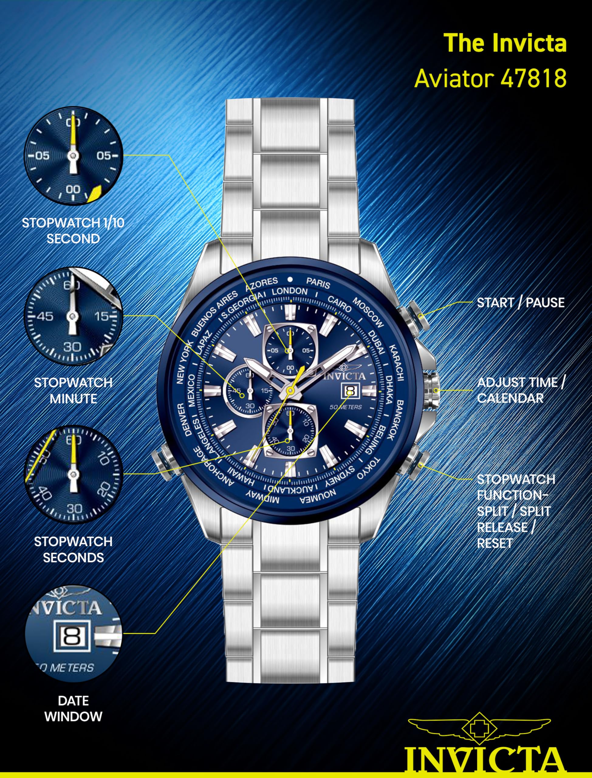 Invicta Aviator Men - Cuarzo de 50 mm