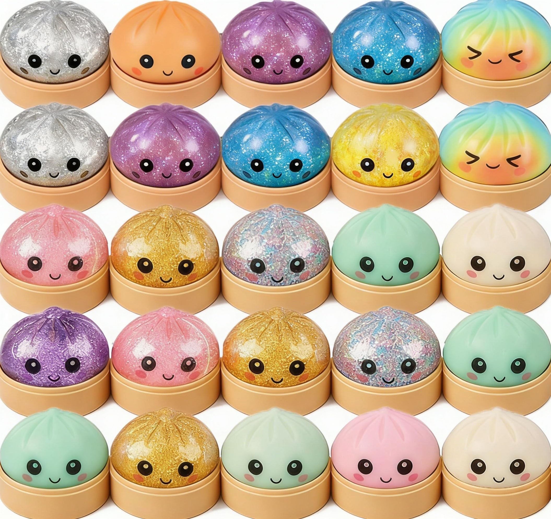 Glitter Dumpling Squishy Jumbo, Sparkle Real Super Rare Glitter Dumpling Squishy Bao Bun, Easter Gift for Teens Adults Kids (2PCS-A)