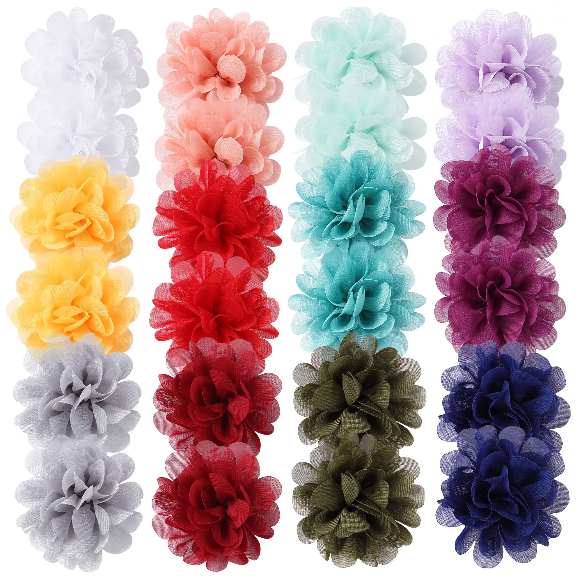 Cinaci 24 Pack/12 Pairs Solid 2.8" Chiffon Flower Fully Lined Alligator Hair Clips Duckbill Barrettes Accessories for Baby Girls Infants Toddlers Kids