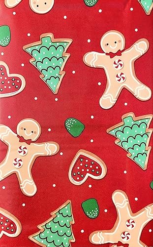 Miniatura 2 de Mainstream International Mantel de vinilo navideño con galletas de jengibre de Navidad (60 x 84 pulgadas, oblongo), rojo, verde, tostado, blanco
