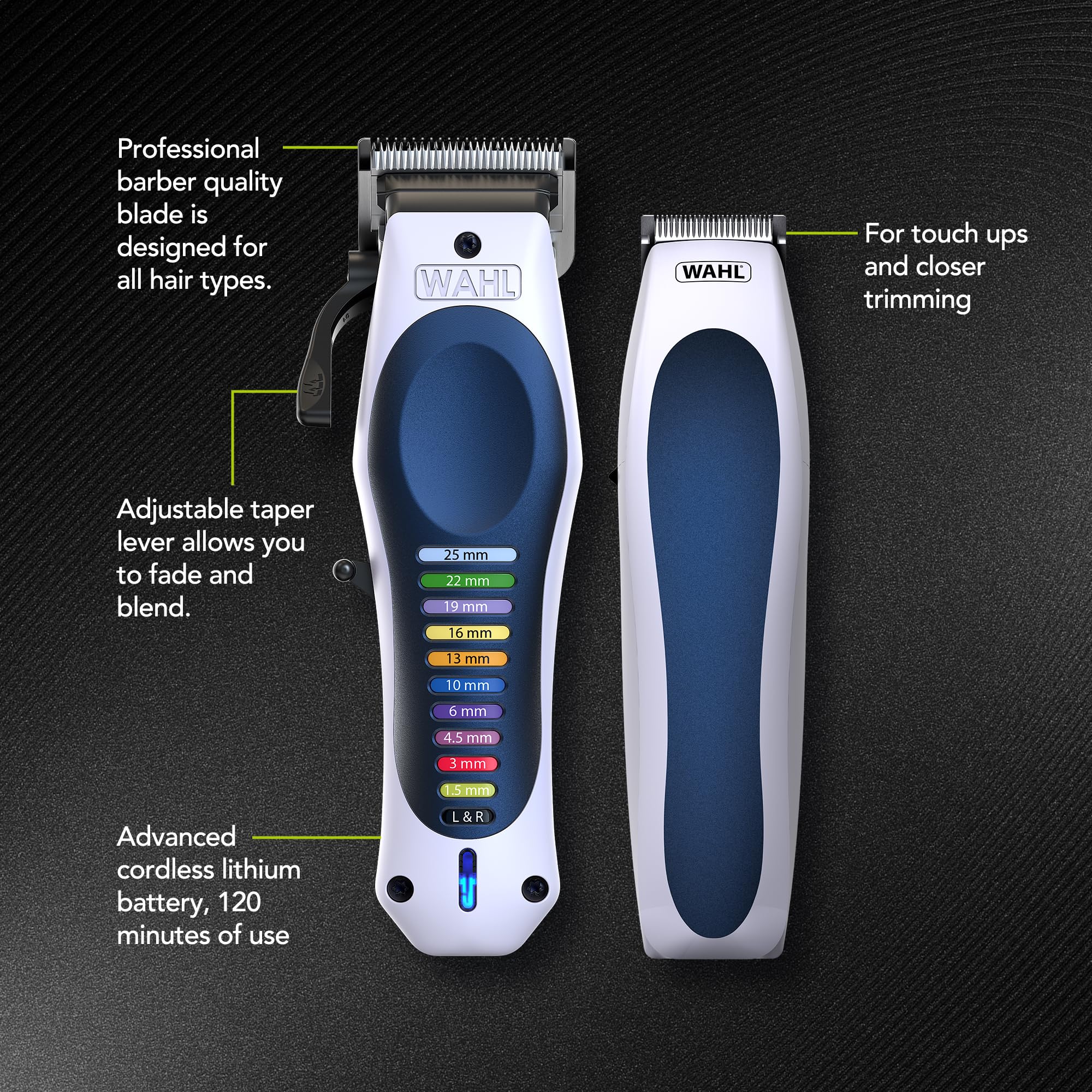WAHL Color Pro Lithium Combi Kit, Kompletny Zestaw do Strzyżenia Włosów, Dźwignia do Płynnej Regulacji Długości Cięcia, Wydajny Akumulator, Trymer do Pielęgnacji Zarostu, Nożyczki i grzebień