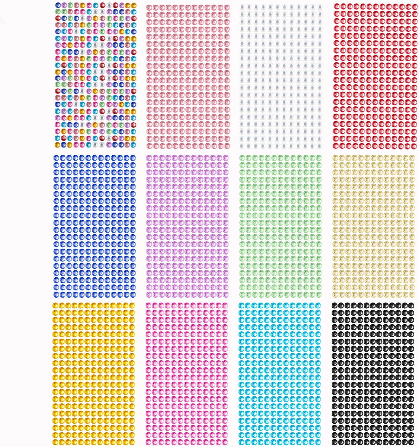 3120 Pieces Self-Adhesive Rhinestone Stickers, Gemstone Stickers, 6 mm (12 Sheets)