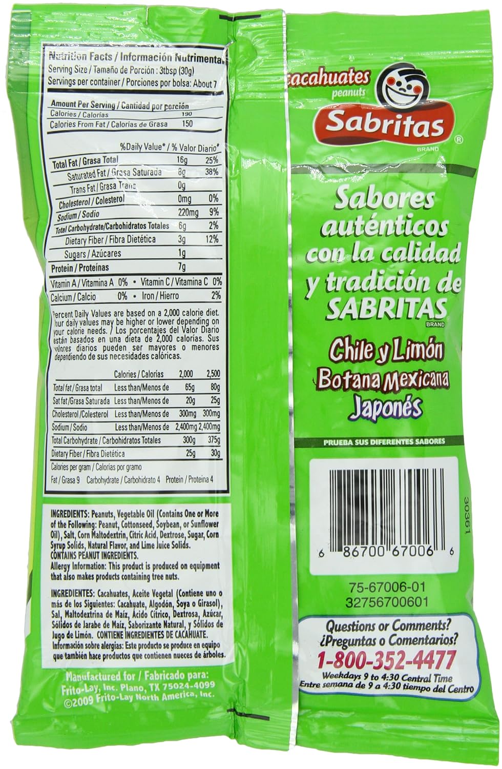 Sabritas Salt And Lime Peanuts, 7-Ounce (Pack of 6)
