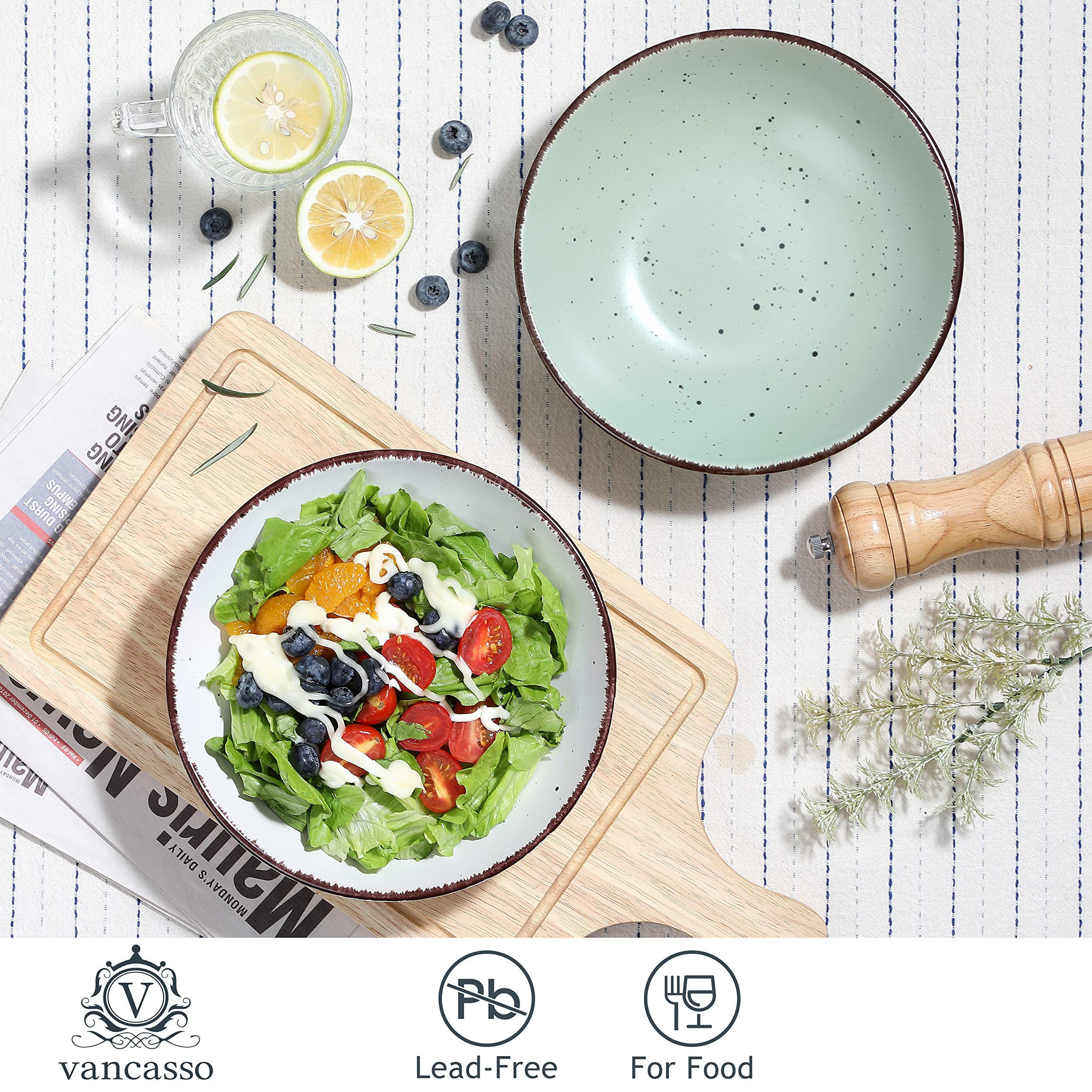 vancasso, Série Moda, Assiette Creuse en Céramique, Assiette à Soupe Saladier - 12 Pièces