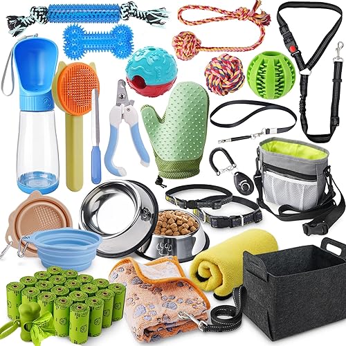 Miniatura 1 de KIPRITII Kit completo 46 en 1 de artículos esenciales para perros para principiantes de cachorros, incluye juguetes masticables para cachorros para